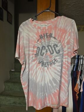 AC/DC Pink and Gray Tie-Dye Logo Tee